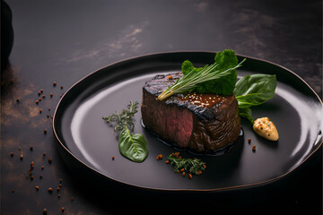perfectly grilled beef steak on a plate, gourmet food meal meat bbq, Illustration generative ai 