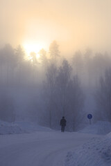 Winter walk in fog