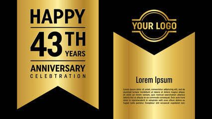 43th anniversary template design concept with golden ribbon. Vector Template illustration