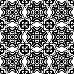 Vector pattern in geometric ornamental style. Black and white color. Simple geo all over print block for apparel textile, ladies dress, fashion garment, digital wall paper.