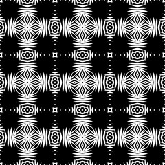 Vector pattern in geometric ornamental style. Black and white color. Simple geo all over print block for apparel textile, ladies dress, fashion garment, digital wall paper.