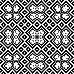 Vector pattern in geometric ornamental style. Black and white color. Simple geo all over print block for apparel textile, ladies dress, fashion garment, digital wall paper.