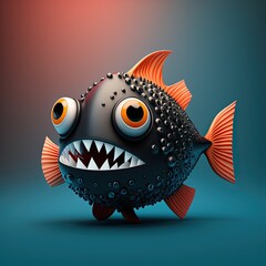 Cute Cartoon Piranha Character (Generative AI)