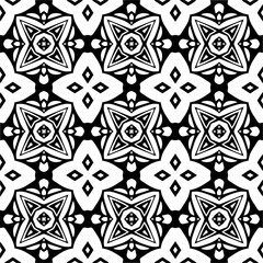 Vector pattern in geometric ornamental style. Black and white color. Simple geo all over print block for apparel textile, ladies dress, fashion garment, digital wall paper.