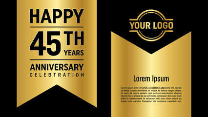 45th anniversary template design concept with golden ribbon. Vector Template illustration