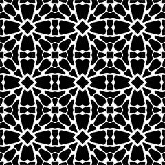 Vector pattern in geometric ornamental style. Black and white color. Simple geo all over print block for apparel textile, ladies dress, fashion garment, digital wall paper.
