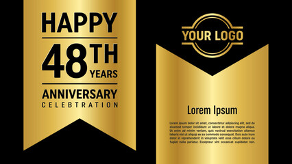 48th anniversary template design concept with golden ribbon. Vector Template illustration