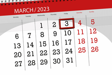 Calendar 2023, deadline, day, month, page, organizer, date, march, friday, number 3