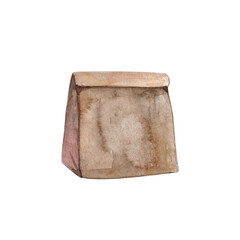 Paper shopping bag in the store,eco-friendly craft food bag isolated on a white background, watercolor illustration