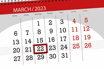 Calendar 2023, deadline, day, month, page, organizer, date, march, wednesday, number 22