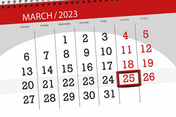 Calendar 2023, deadline, day, month, page, organizer, date, march, saturday, number 25