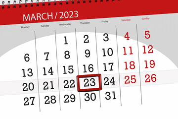 Calendar 2023, deadline, day, month, page, organizer, date, march, thursday, number 23