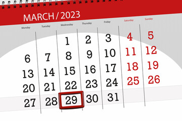 Calendar 2023, deadline, day, month, page, organizer, date, march, wednesday, number 29