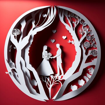 Saint Valentin, motif papier craft, illustration, amour