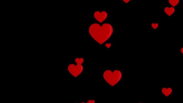 Red Hearts motion for Valentine's day Greeting love video. 4K Romantic looped animation on black background for Valentine's day, St. Valentines Day, Mother's day, Wedding anniversary invitation e-card