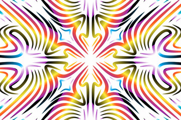 Beautiful colourful gradient flowers line art of traditional abstract symbol batik dayak ornament design template elements
