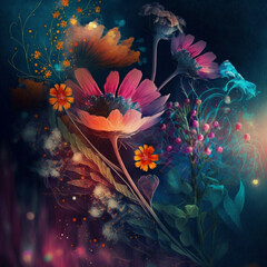 Fototapeta na wymiar Bohemian Wildflowers: Vibrant and Dreamy Ethereal Wildflower