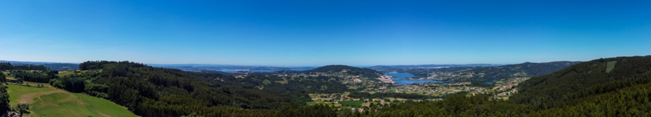 Panoramic aerial view of the Atlantic coast of Miño in Galicia, Spain