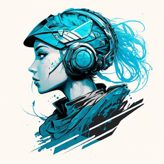 Futuristic girl painted in blue