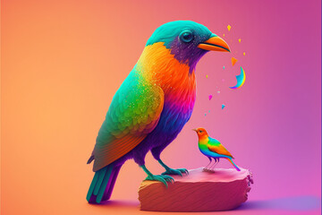 Bird, , Rainbow, Generative AI, Illustration