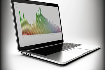 Chart illustration on laptop screen, white background. Generative AI