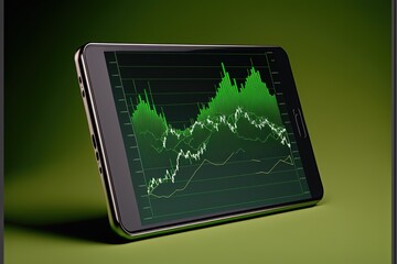 Chart on mobile screen, green background. Generative AI
