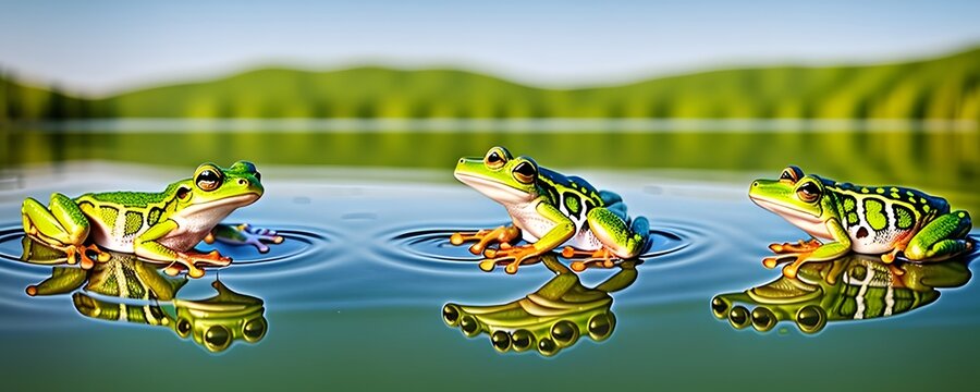 3 Frogs On A Lake