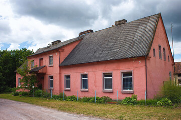 Fototapeta na wymiar Old historical German buildings in the village of Krasnolesye (former Gross-Rominten) in the Kaliningrad region, Russia