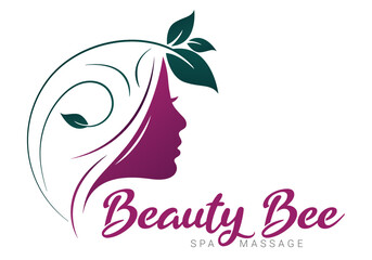 Girl face logo with leaves. Minimalist Girl Nature logo. Girl with leaf Logo Vector Illustration isolated on White Background. Use for cosmetic shop, beauty parlour and salon - Editable logo template