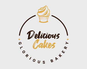 Cupcake Minimalist Logo. Bakery Logo Vector Illustration. Use for Bakeries, Cupcakes and Cookies Store Business. Flat Vector Logo Design EPS Editable Template