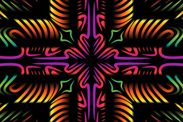 Beautiful colourful gradient flowers line art of traditional abstract symbol batik dayak ornament design template elements
