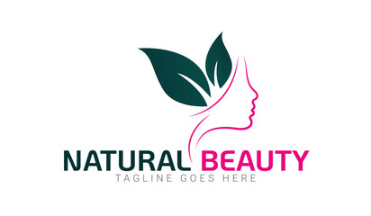 Beauty Girl Logo. Minimalist Girl with leaves nature Logo. Girl Nature Logo Vector Illustration isolated on White Background. Use for Spa, Beauty Salon and Cosmetics Store Business. Flat Logo Template