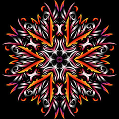 Beautiful colourful gradient flowers line art of traditional abstract symbol batik dayak ornament design template elements
