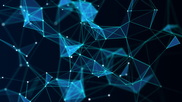 Network internet connection technology. Abstract blue background with points and lines. Digital futuristic backdrop. Big data visualization. 3D rendering.