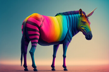 Fototapeta na wymiar Zebra, Rainbow, Generative AI, Illustration 