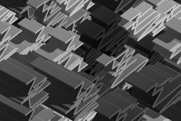 Grey Isometric Background Seamless Pattern, 3D Illustration