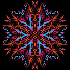 Beautiful colourful gradient flowers line art of traditional abstract symbol batik dayak ornament design template elements

