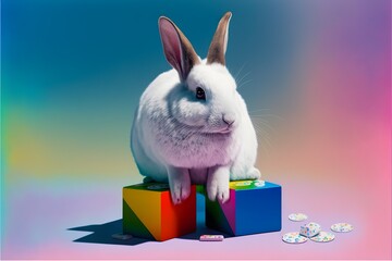 Rabbit, Rainbow, Generative AI, Illustration 