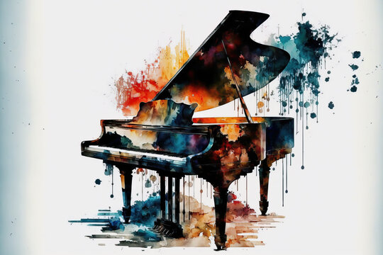 close-up of a piano in aquarelle style, ai generated