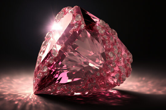 uncut pink diamond with black background made by generative ai