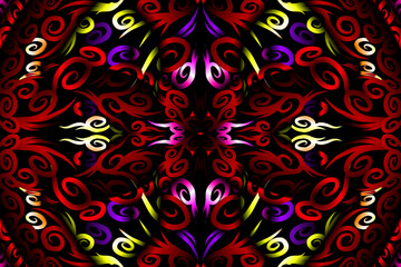 Beautiful colourful gradient flowers line art of traditional abstract symbol batik dayak ornament design template elements
