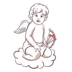 amur cupid angel kid baby with arrows and bow. Valentine's Day Template. Vintage. Card. Clipart. Close-up.