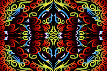 Beautiful colourful gradient flowers line art of traditional abstract symbol batik dayak ornament design template elements
