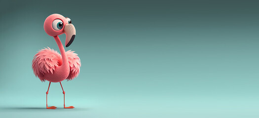 Cute Cartoon Flamingo Banner with Space for Copy (Generative AI) - obrazy, fototapety, plakaty