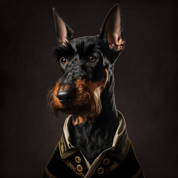 Cute dobberman with dark background. Generative Ai