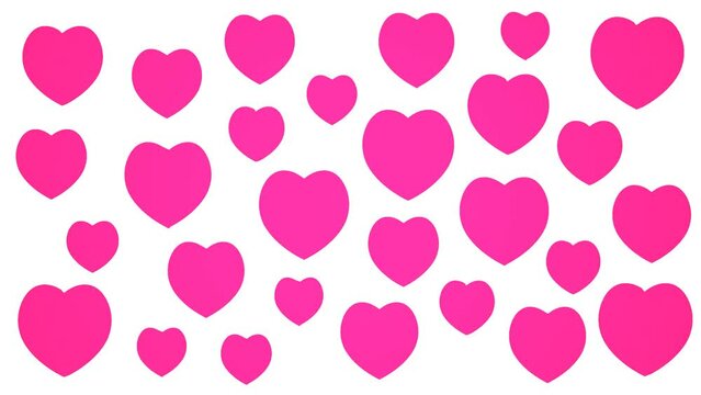 Pink Cartoon Hearts on White Background in a Seamless Loop. Perfect for Wedding, Valentine's Day, Love Story,  Anniversary, Mother's Day, Marriage.