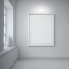 Obraz na płótnie Canvas Empty white room with white wall with frame, Generative AI