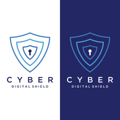 Creative technology digital cyber security logo template design with modern shield and key protection concept. Logo for business, digital and technology.