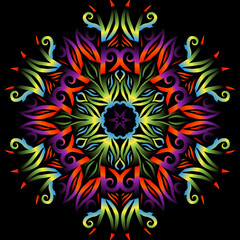 Beautiful colourful gradient flowers line art of traditional abstract symbol batik dayak ornament design template elements
