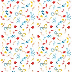 Seamless pattern. Floral pattern, with blue and yellow ribbon.